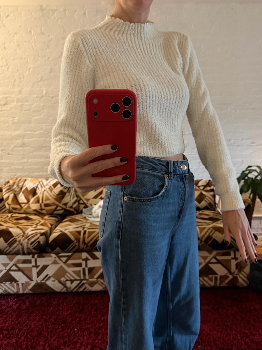 Zara Cream Knit Cropped Sweater